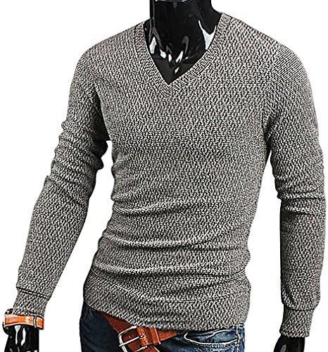 Tophaz Men's Stylish Slim Knitted Basic V Neck Sweater Thin Pullover SW06, Coffee Large