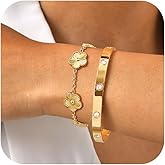 MPRAINBOW Womens Stackable Gold Bracelets Jewelry, 18K Gold Plated Floral Bracelet,Bangles Non Tarnish, Gold Cubic Zirconia Chain Set Trendy Gift,Christmas Valentines Birthday Gifts for Girlfriend