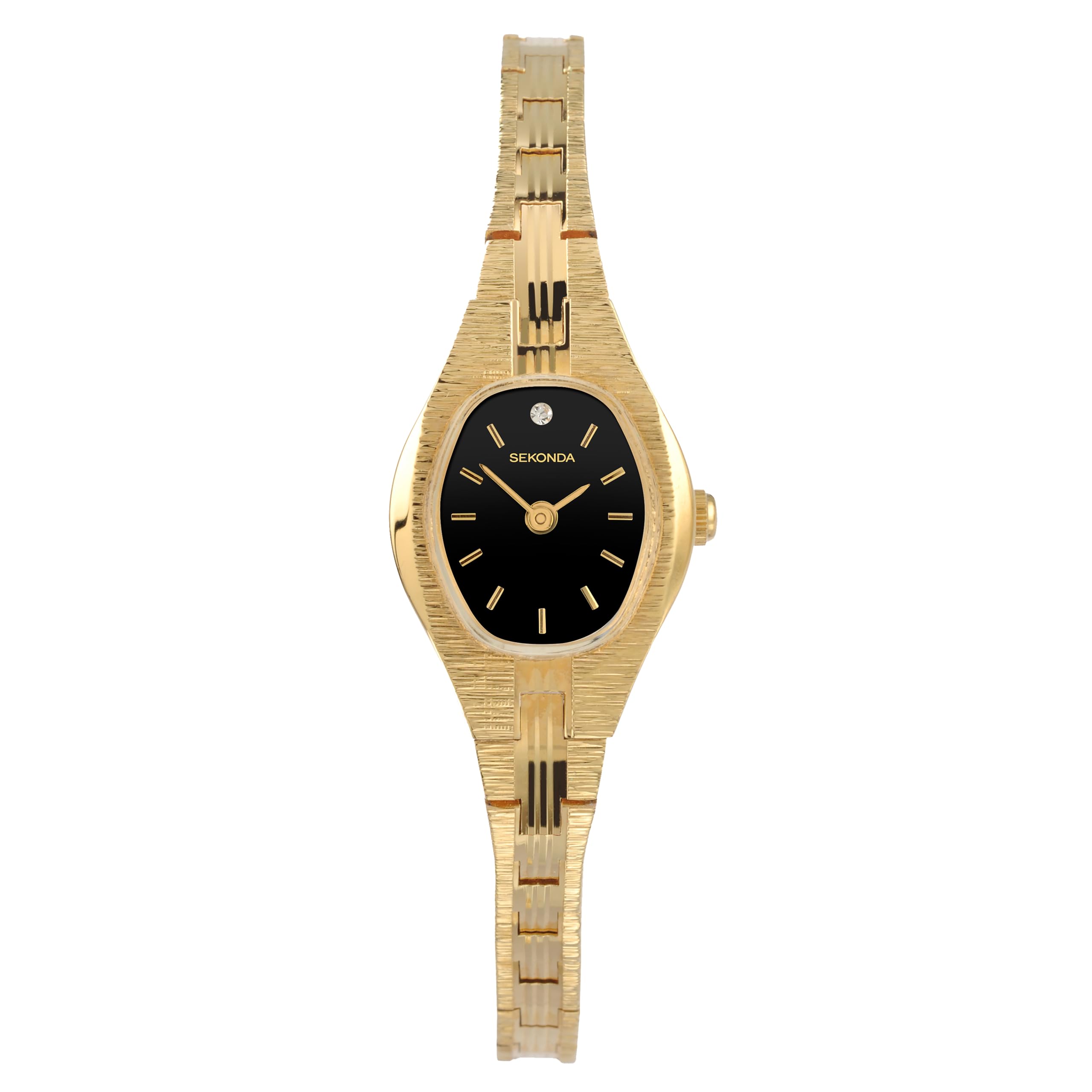 Sekonda Evelyn 22mm Women’s Gold Analogue Classic Quartz Cocktail Watch with Black Stone Set Dial Mineral Glass and Stainless Steel Strap