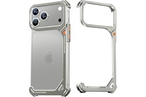 OGRANEE Metal Bumper Case for iPhone 17 Pro Max, Aluminum Alloy Frame Hollow Back Design with Kickstand Compatible with Mag, Minimalist Slim Shockproof Cool Cover Hard Shell Raised Edge, Natural