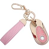 Seedwee for Mercedes Benz Key Fob Cover, 4 Buttons Soft TPU Keys Protector Bling Key Fob Keychain for EQE350 S580 C300 C-Class S-Class G-Class E-Class 2020-2024, Gold Pink