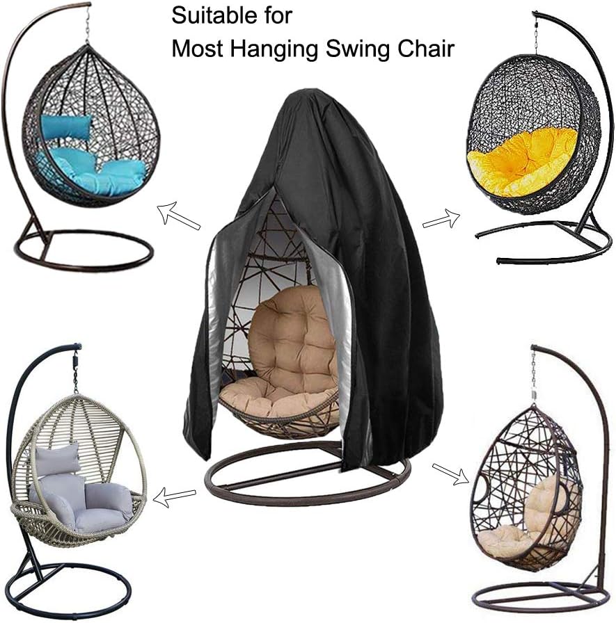Oslimea Patio Hanging Egg Chair Cover, Durable Lightweight Waterproof Egg Swing Chair Cover with Zipper Fits Most Outdoor Single Swing Egg Chair Dust Protector (75" x 45", Black): Kitchen & Dining