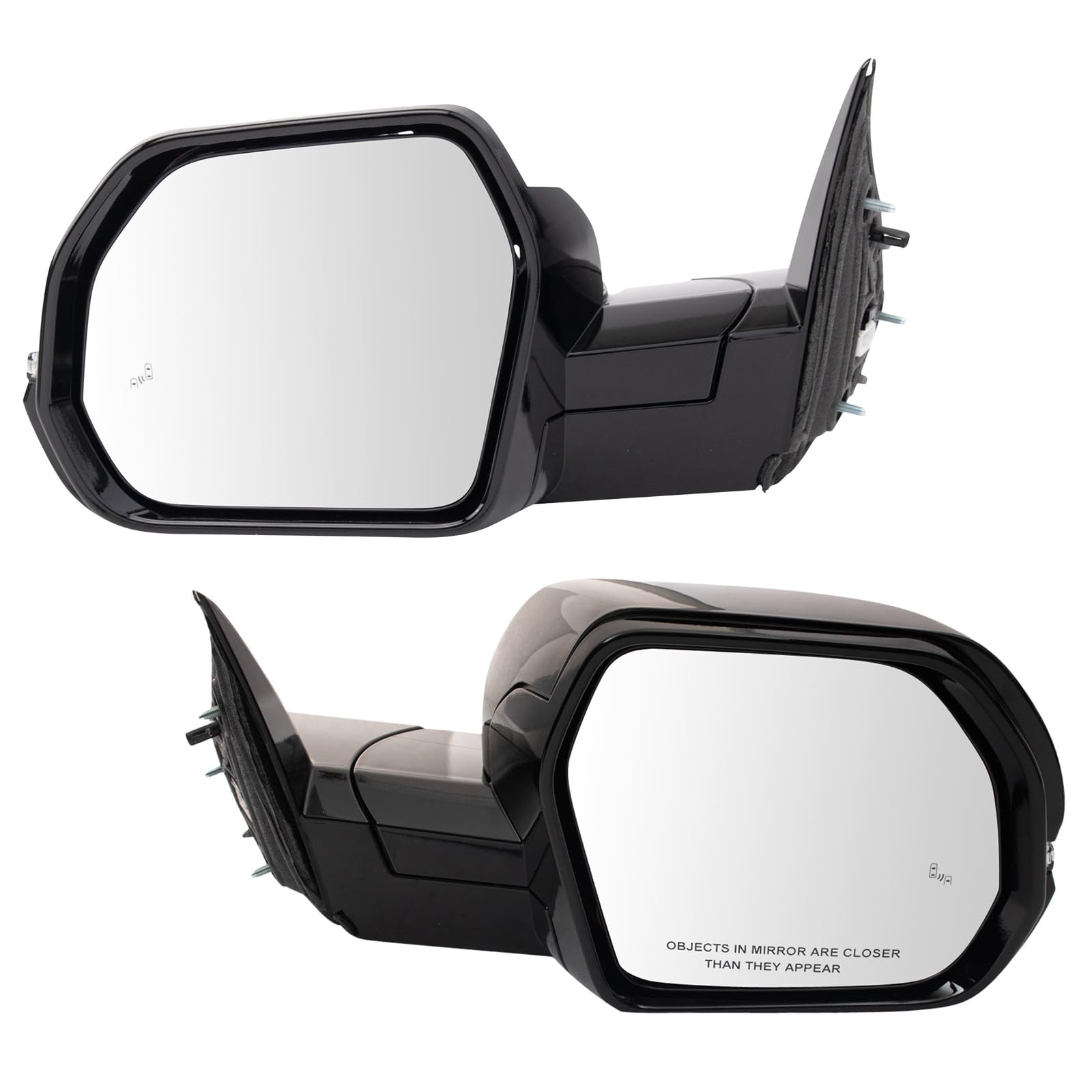TRQ Driver and Passenger Side Mirror Set Power Heated Manual Folding Blind Spot Smooth Black Compatible with 2022-2024 Toyota Tundra TO1320434 TO1321434