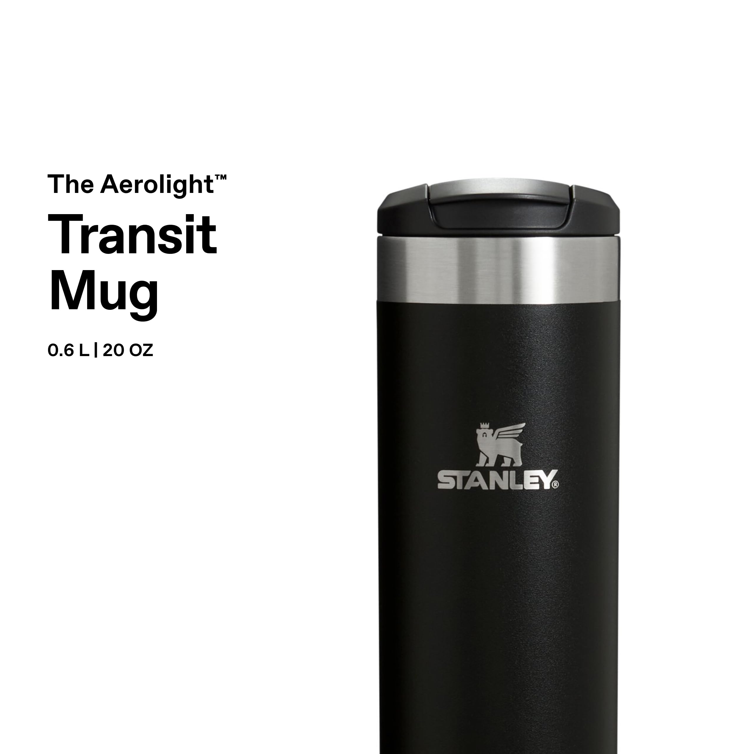 STANLEY 1913 Aerolight Transit Thermobecher 0.6L - Hält 6 Stunden Heiß - Spülmaschinenfest - Kaffeebecher To Go Auslaufsicher - Kompatibel Mit Gängigen Pkw-Getränkehalterungen - Black 2.0 3