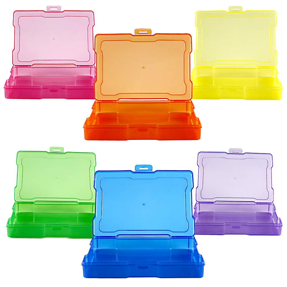 novelinks 6 Pack 4”x6” Photo Storage Boxes – Multi-Colored Plastic Organizer Cases with Lids – Picture Storage Containers for Photos, Crafts, Cards & Scrapbooking
