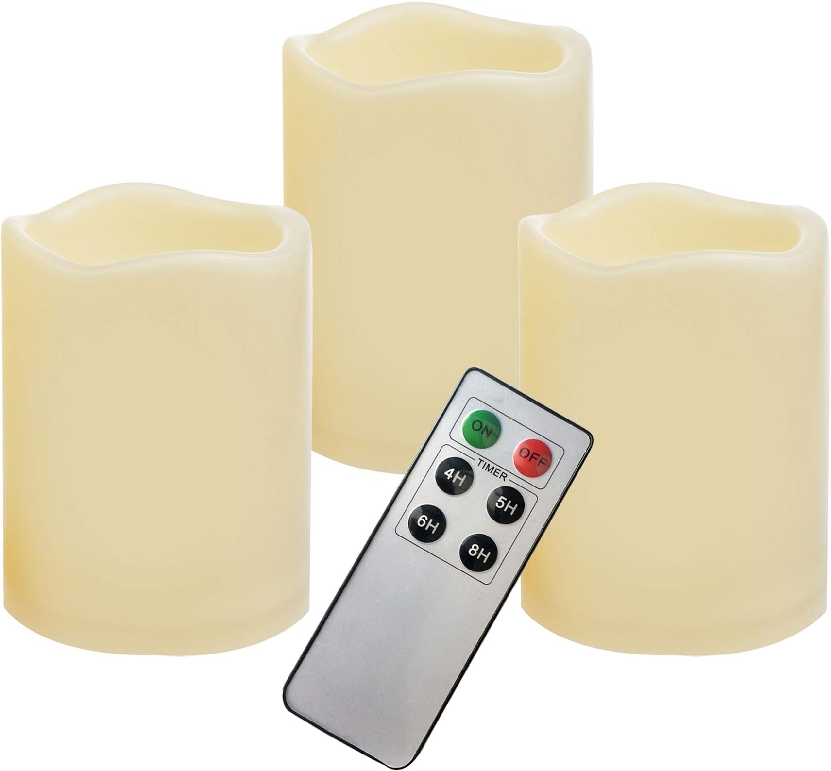 iZAN 3-Pack Outdoor Flameless LED Battery Operated Candles with Remote Waterproof Flickering Electric Pillar Candles for Halloween Chirstmas Home Wedding Party Festival Décor Long Battery Life 3”x4”