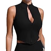 FEOYA Curve Hem Golf Tank Top for Women Sleeveless Full Zip Up Yoga Workout Vest Slim Fit Nylon Tennis Shirt 2025