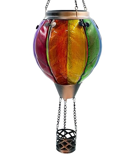 YELENEW Lanterne solaire colorée en forme de montgolfière avec flamme vacillante, décoration de jardin, lanterne solaire d'extérieur étanche à suspendre pour terrasse, porche, cour, cadeau de fête des