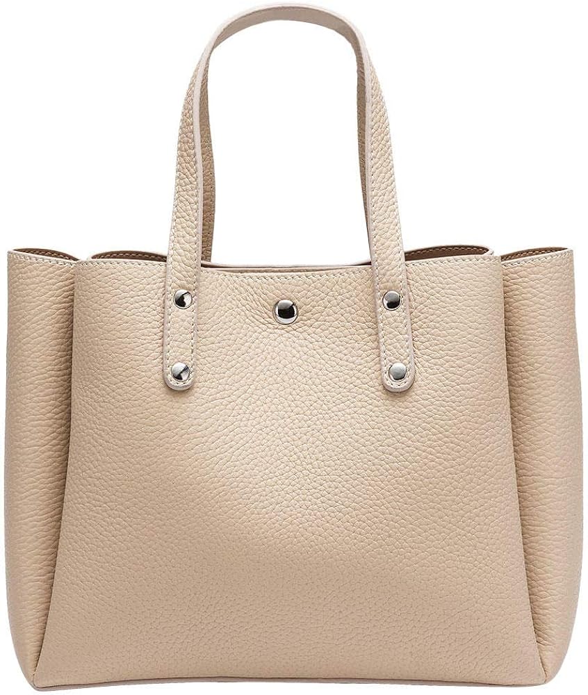 EDCR Beige Tote Bag For Women Leather Handbag Lady Shoulder Crossbody
