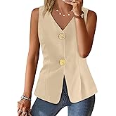 Cicy Bell Womens Summer V Neck Vest Tops Button up Sleeveless Casual Waistcoat Business Fitted Blazer vest