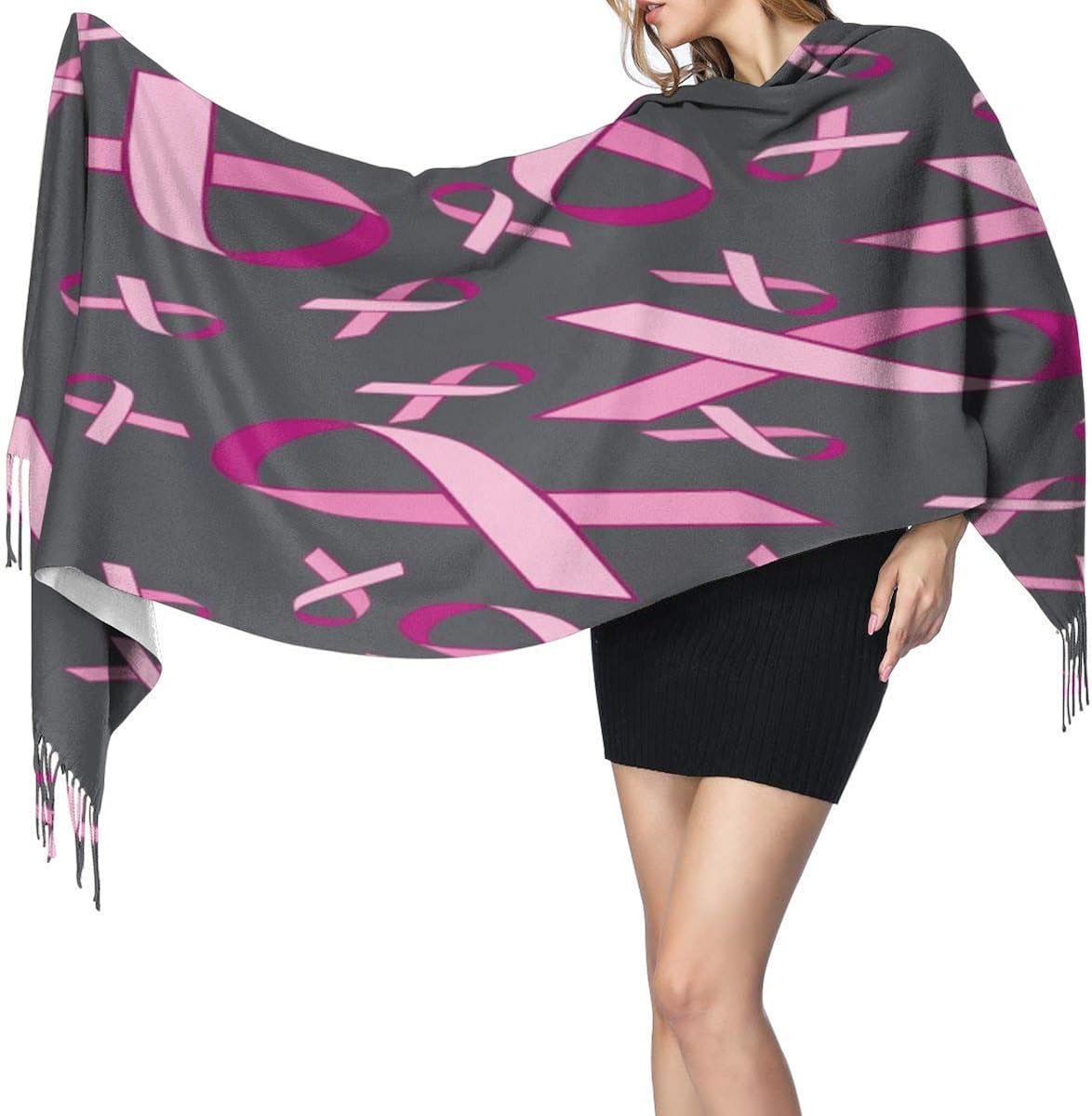 Breast Cancer Awareness Pink Ribbon Scarf Large Shawl Wrap Scarf With