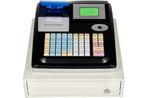 VPABES Electronic Cash Register for Small Businesses w/Drawer, POS System 48 Keys LED Display 4 Bill/4 Coin Integrated Cash Drawer and Receipt Printer Cash Register for Retail Store Supermarket