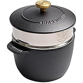1.95 Quart Cast Iron Dutch Oven with Lid and Steamer Nonstick Saucepan with Lid & Steamer Basket Uncoated Small Nonstick Cast