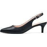 GENSHUO Low Kitten Heels Women's Slingback Dressy Pumps Pointed Closed Toe Ankle Strap Elegant Wedding Pumps Formal Comfortable Shoes