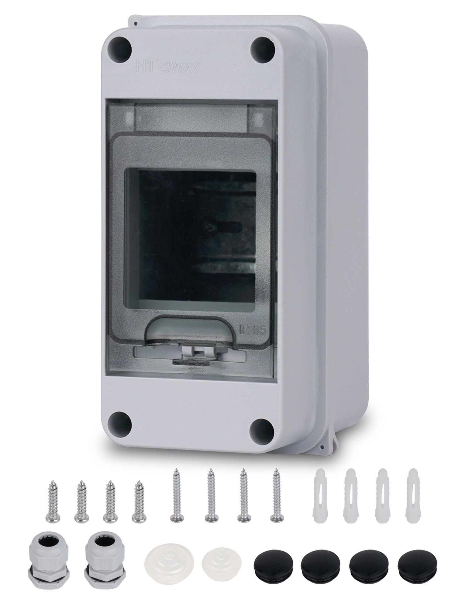 Fuse Box Surface-Mounted Distributor, Distribution Box Surface-Mounted IP65 1 Row for 3 Modules, with Accessories, Small Distributor for Gardens, Famiglia, Wet Rooms