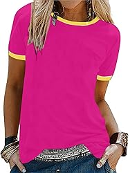 Remidoo Womens Ringer Tee Crew Neck Short Sleeve T