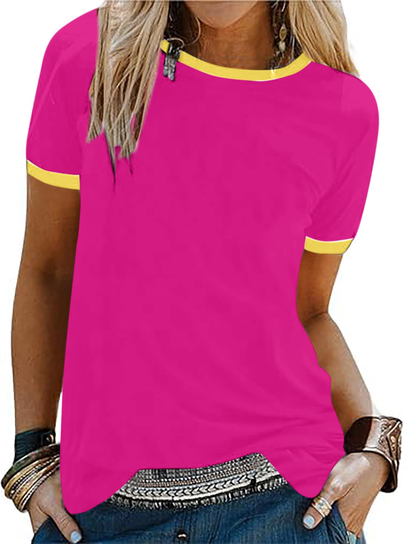 Remidoo Womens Ringer Tee Crew Neck Short Sleeve T