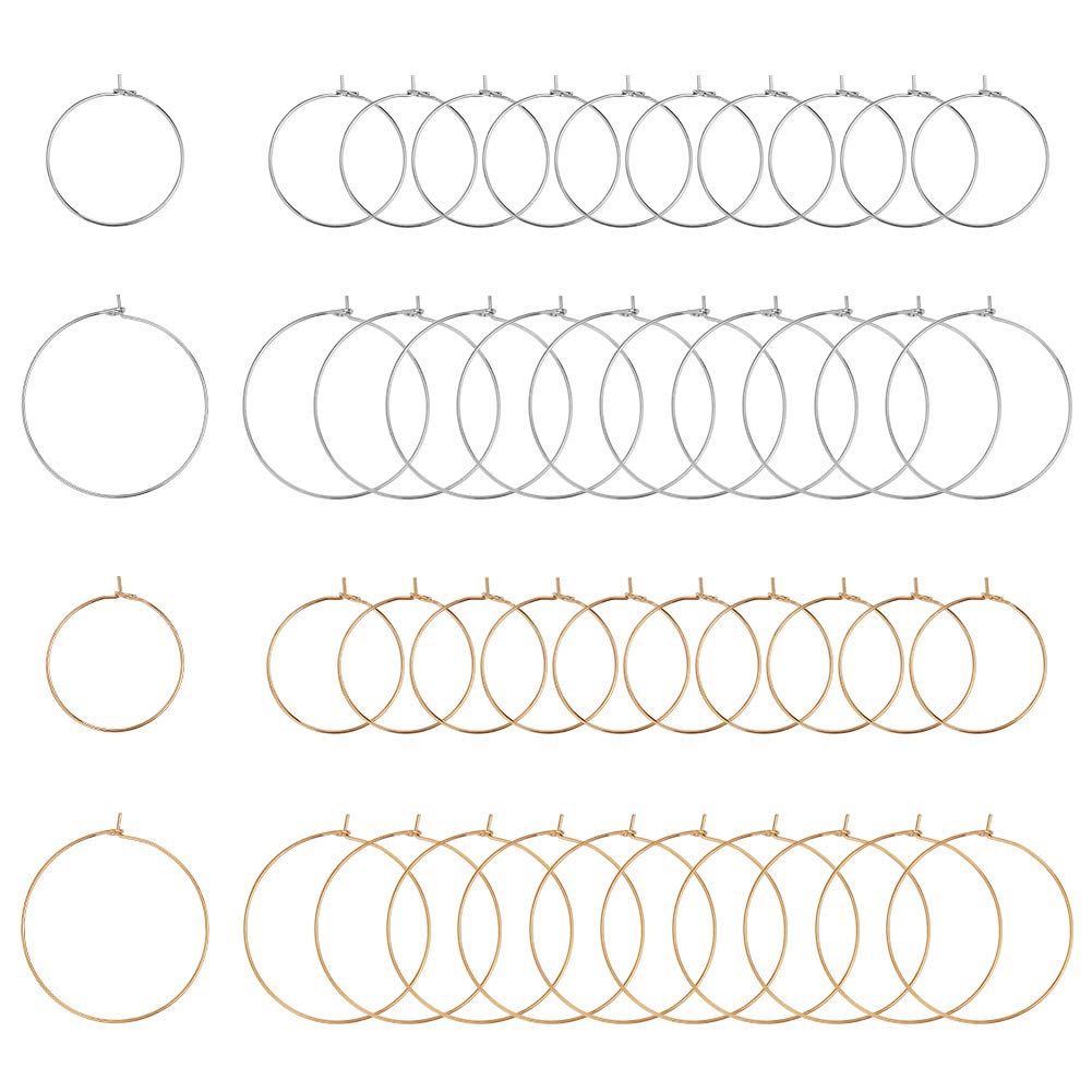 UNICRAFTALE 60pcs 2 Sizes 25mm/35mm Wine Glass Charms Rings 316L Stainless Steel Hoop Earring Findings Golden & Stainless Steel Color Earring for Women Basketball Wives Hoop Earrings, Pin 0.8mm
