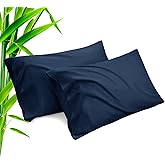 Pillow Cases King Size 2 Pack, Bamboo Rayon Cooling Pillowcases with Envelope Closure, Cool Breathable Pillow Case for Hot Sleepers & Night Sweats, 20x40 inches,Navy Blue