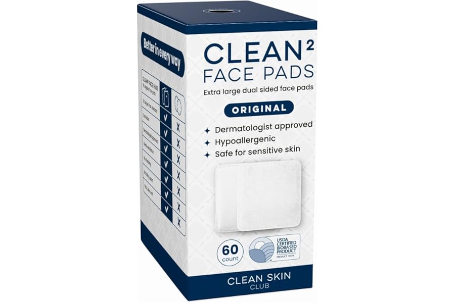 Clean Skin Club Clean² Pads 2.0 [New & Improved Edges] Guaranteed Not to Shed & Tear Face Pads, Unique Triple Layers, Textured & Ultra Soft Side, Organic Disposable Cotton, Pair with Makeup Remover