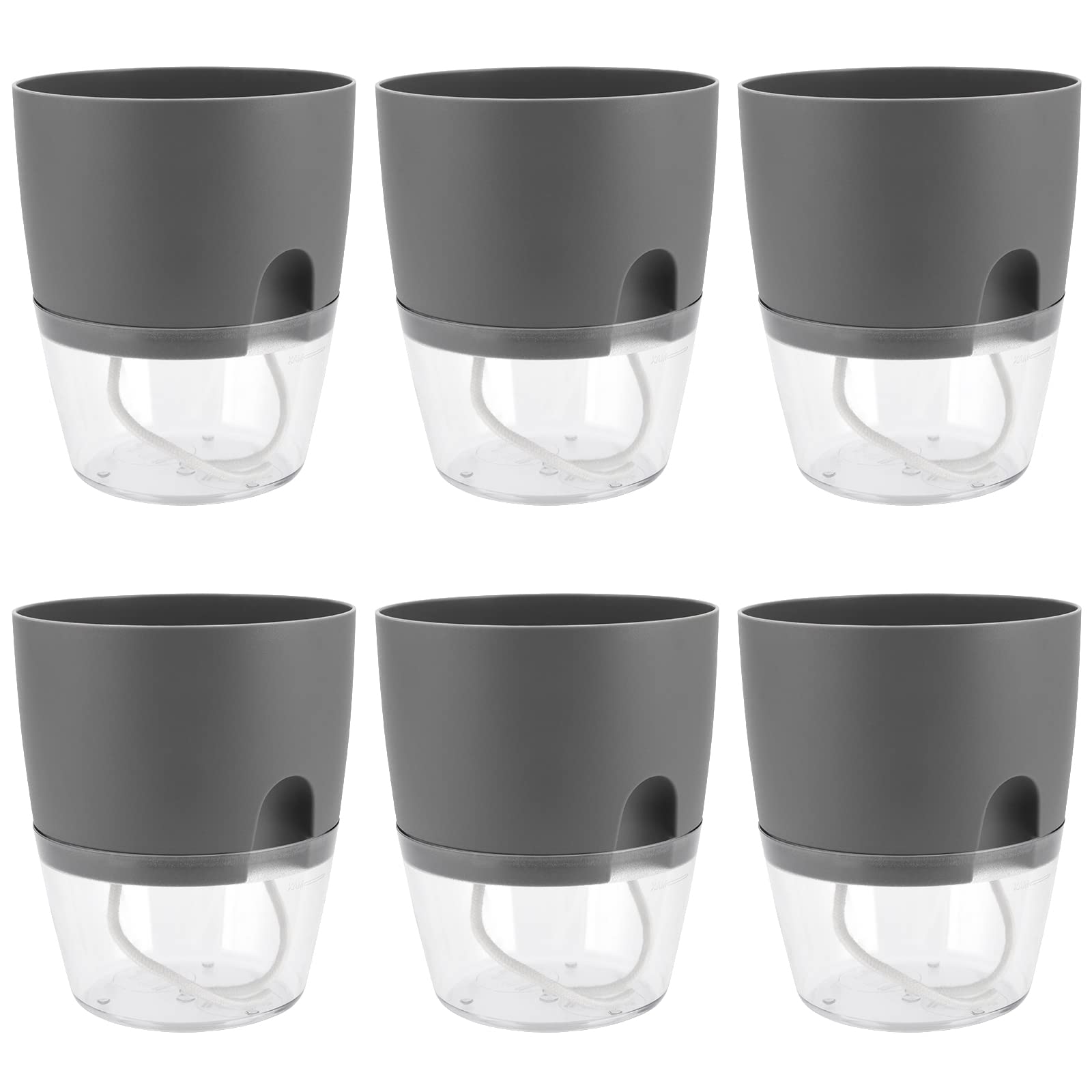 ZEONHEI 6Pcs Self Watering Plant Pots, 15.3 cm Plastic Plant Pot Flower Pots with Wick and Reservoir, Decorative Plastic Planter for Indoor Outdoor Plants (Gray)