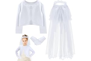 Haull Set of 3 First Communion Veil for Girl Wedding Dress Flower Veil Headband Cardigan White Satin Gloves Holy Communion