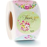 500 Pcs Premium Thank You Stickers - 1.5 Inch Round Waterproof Stickers with Strong Adhesion, 4 Elegant Floral Designs for Wedding Favors, Business Packages, Birthdays, Giveaways & Party Decor