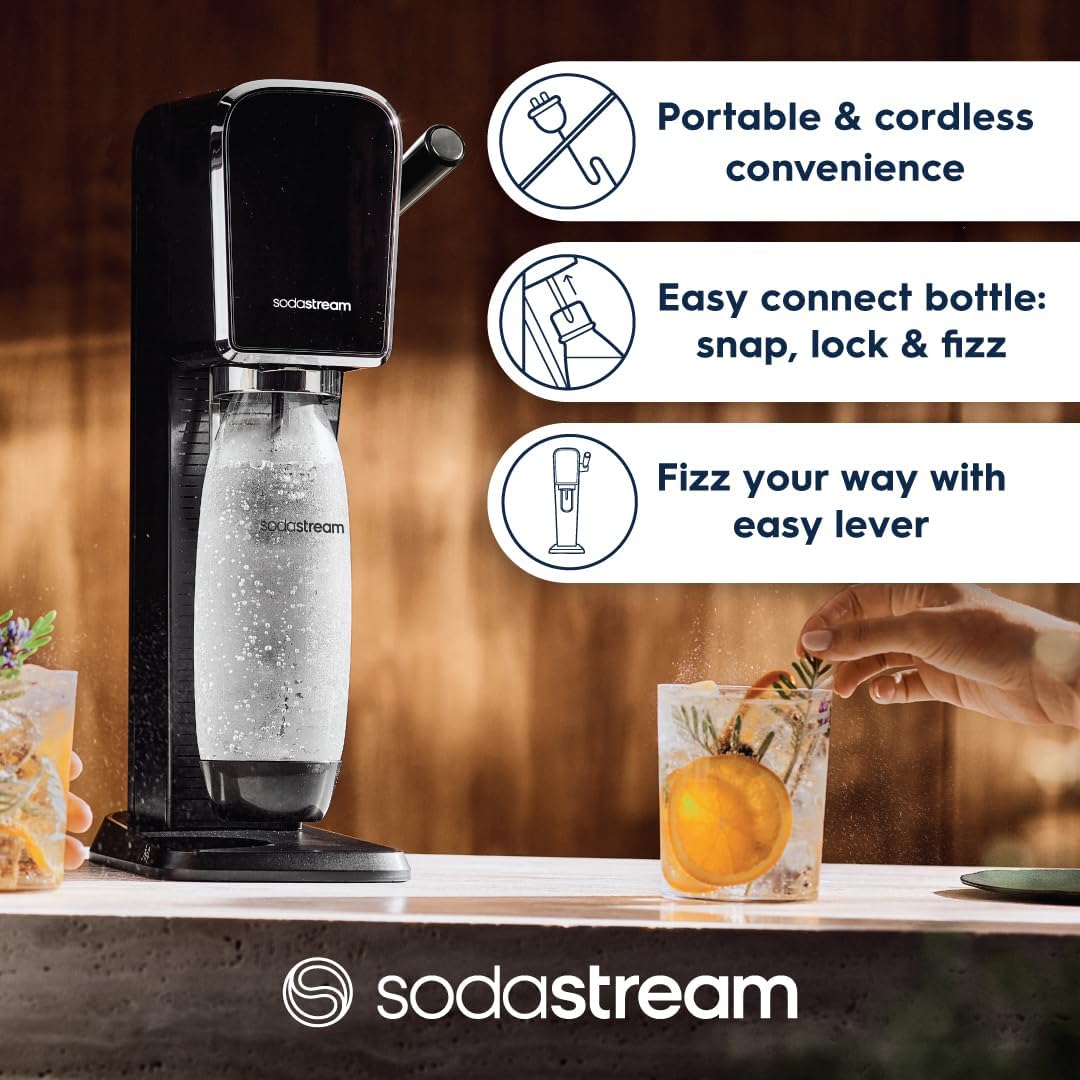 SodaStream Art Sparkling Water Maker (Black) with CO2 and Dishwasher Safe Bottle