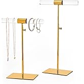 CHANJEYION Set of 2 Acrylic Display Stand Jewelry Towers Stands Stainless Steel Adjustable Height Long Necklaces Stand Tabletop Jewelry Organizer for Home Store Boutique