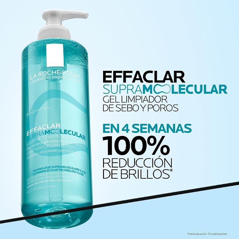 LRP Effaclar Gel de Limpeza Supramolecular de Sebo e Poros para peles oleosas e propensas a poros visíveis. Com tecnologia molecular avançada, que combina ácido salicílico e niacinamida.