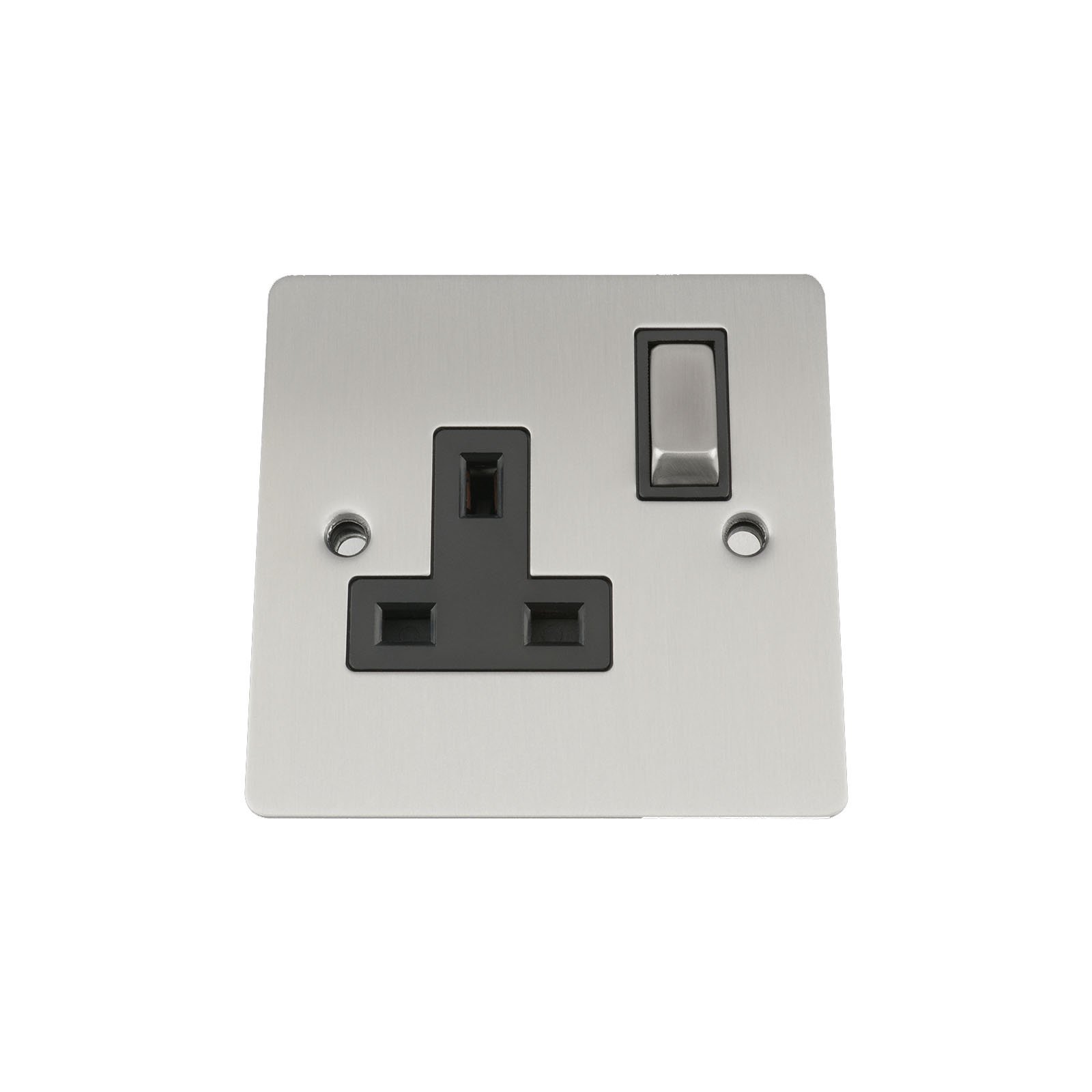 A5 SOC1GSFBS 1 Gang-Satin Chrome-Flat-Black-Metal Rocker Switch-13 Amp Plug Socket, 250 W