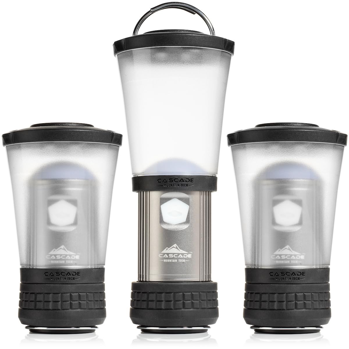 Cascade Mountain Tech Collapsible IPX4 Water-Resistant LED Lantern with 4 Light Modes - 3 Pack,Black/Silver