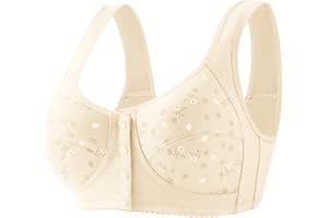 Gaexia Daisy Bras for Older Women Front Closure Comfortable Bra for Seniors Comfort Bras for Elderly No Wire Cotton Bras