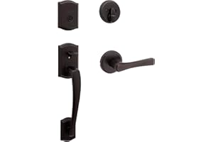 Weiser Prescott Venetian Bronze Front Door Lock and Handle Set, Deadbolt Lock and Handleset with Reversible Katella Interior 