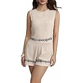 winkbay Women's 2 Piece Casual Summer Outfits Embroidered Crew Neck Crop Tank Top and Shorts Matching Sets