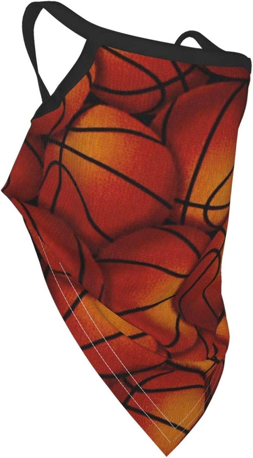 Basketball Neck Gaiter Tube Warmer Scarf with Ear Loop Filter Pocket
