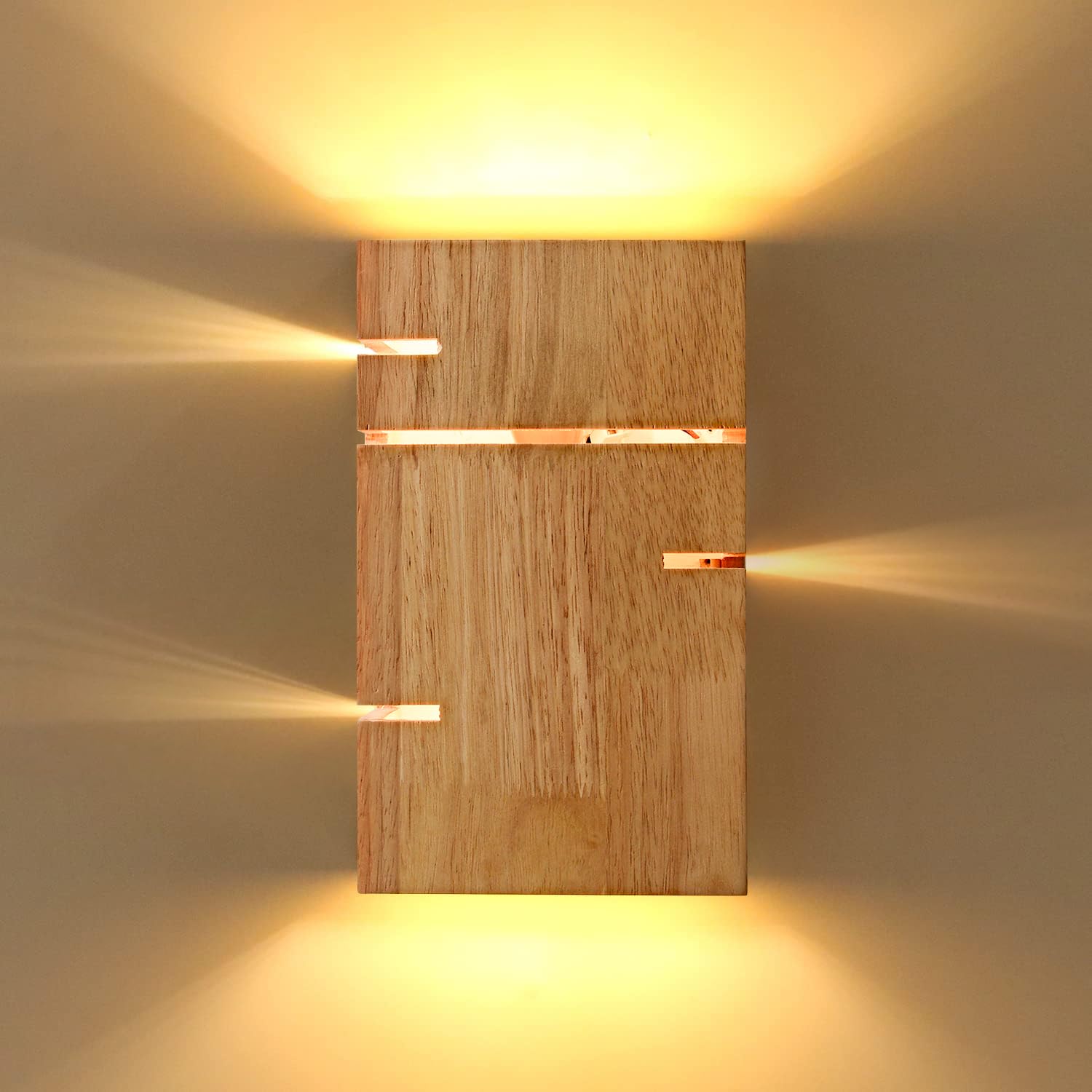 Wooden Wall Light Indoor, E27 Vintage Wall Lamp Up Down Wall Wash Lights, Wood Wall Lights for Bedroom, 10W Warm White, Wall Lighting Fixtures for Living Room Bedside Hallway Stairs, Incl. LED Bulb