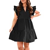 Fisoew Plus Size Dresses for Women Summer Ruffle Short Sleeve V Neck Dress Tiered Swing A Line Babydoll Mini Dress