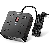 Surge Protector Power Strip - Eienko 6 Ft Extension Cord with 12 Widely Outlets, 3 Side Outlet Extender with 4 USB Ports, Fla