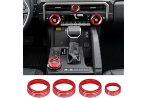 KUJOOY for Toyota Tacoma 2024 2025 w/14 Display 4Runner 2025 Interior Accessories AC Center Consoles Control Audio Switch Drive Volume Knob Cover Air Conditioner Aluminum Alloy (Red, 14“ Screen)