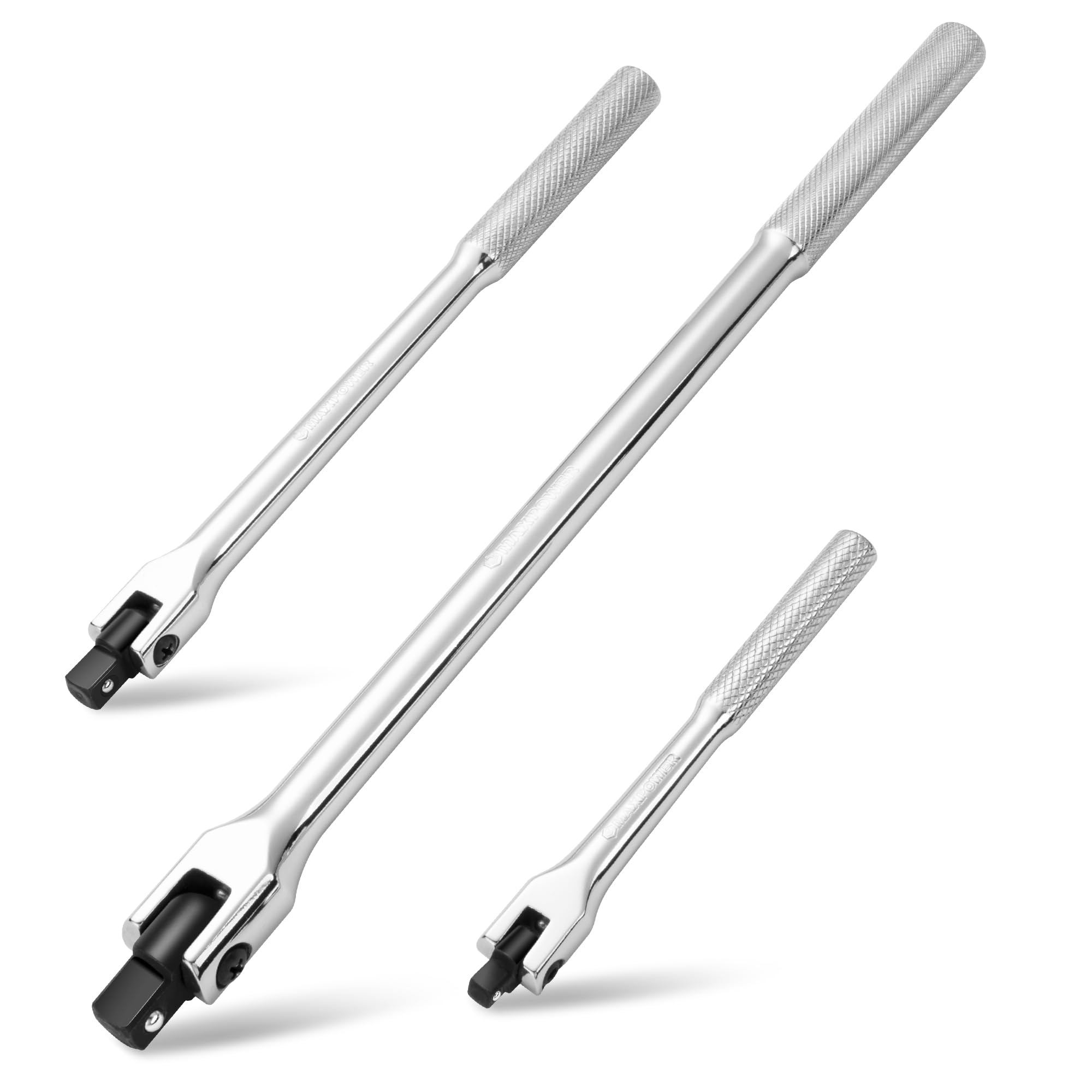 MAXPOWER 3Pcs Breaker Bar Set, 1/2" Drive Breaker Bars for 370mm/15-inch, 3/8" Drive for Breaker Bars 250mm/10-inch and 150mm/6-inch Short Breaker Bar 1/4"