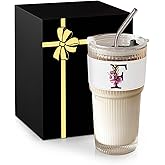 MNZZ Monogram Glass Cup with Lid Straw Ribbed Ice Tea Coffee Matcha Moving Away Leaving Goodbye Latte Clear Tumbler Farewell Going Women Coworker Teacher Friends Boss Neighbors Basic Training Gifts F