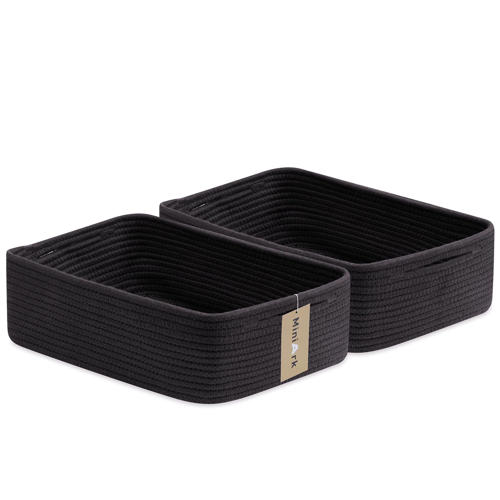 Photo 1 of MiniArk Large Shallow Organizing Baskets 15x11x5.1 Inches - Rope Woven Storage Bins for Bathroom, Shelves, Cube Closet, Black 2 Packs