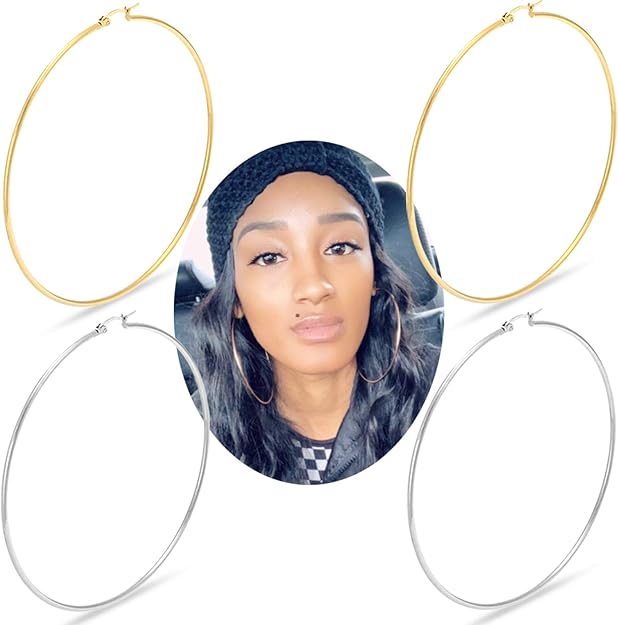 Huge gold Hoop earrings for women plated 10k gold Stainless steel hooped earrings