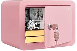 Marcree 0.23 Cubic Small Safe Box for Home, Mini Safes for Kids, Pink Safe with Key, Security Cabinet Safes with Cutting-edge Bending, Lock Box with Keys for Money Cash, 6.69x 9.06x 6.69 Inches, Pink