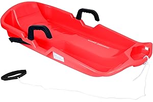 Slippery Racer Downhill Thunder Flexible Kids Toddler Plastic Toboggan Snow Sled with Built in Brake System, Pull Rope, & Handle Grips
