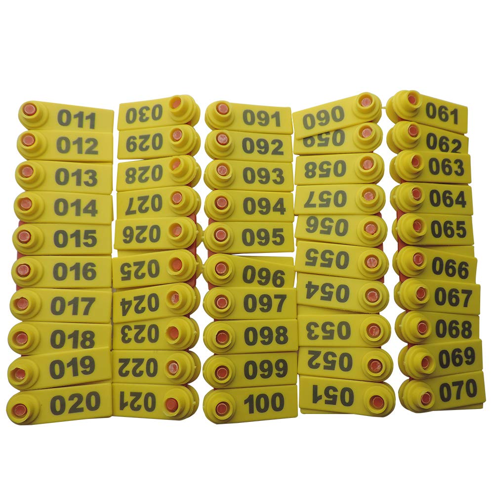 Lucky Farm 001-100 Sheep Ear Tags for Goat Identify Tools(Yellow)