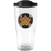Tervis Checkerboard Fall Leaf Orange Made in USA Double Walled Insulated Tumbler Travel Cup Keeps Drinks Cold & Hot, 24oz, Orange