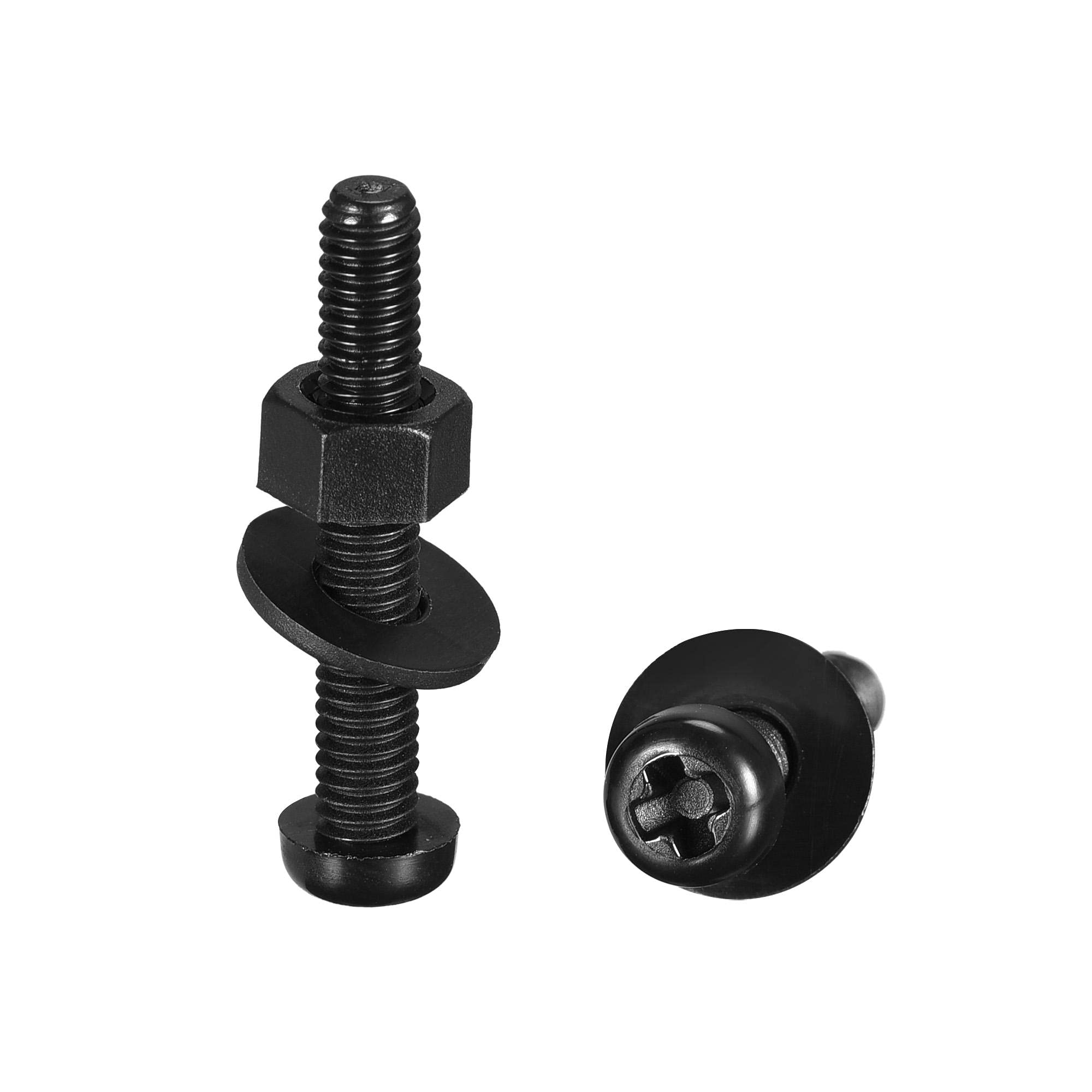 sourcing map Nylon Screw Nut Washer Assortment Kit, M4x25mm Round Head Machine Screw Bolt Nuts Flat Washers Black 50 Set