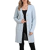 Womens Cardigan Sweaters Cable Knit Cardigan 2025 Fall Winter Button Down Sweater with Pockets, Baby Blue, US 16-18